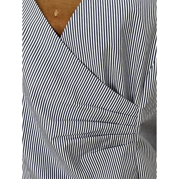 Soft Surroundings Sz L Embroidered Top Blue Striped Cruise Coastal Boho Casual - Picture 7 of 15